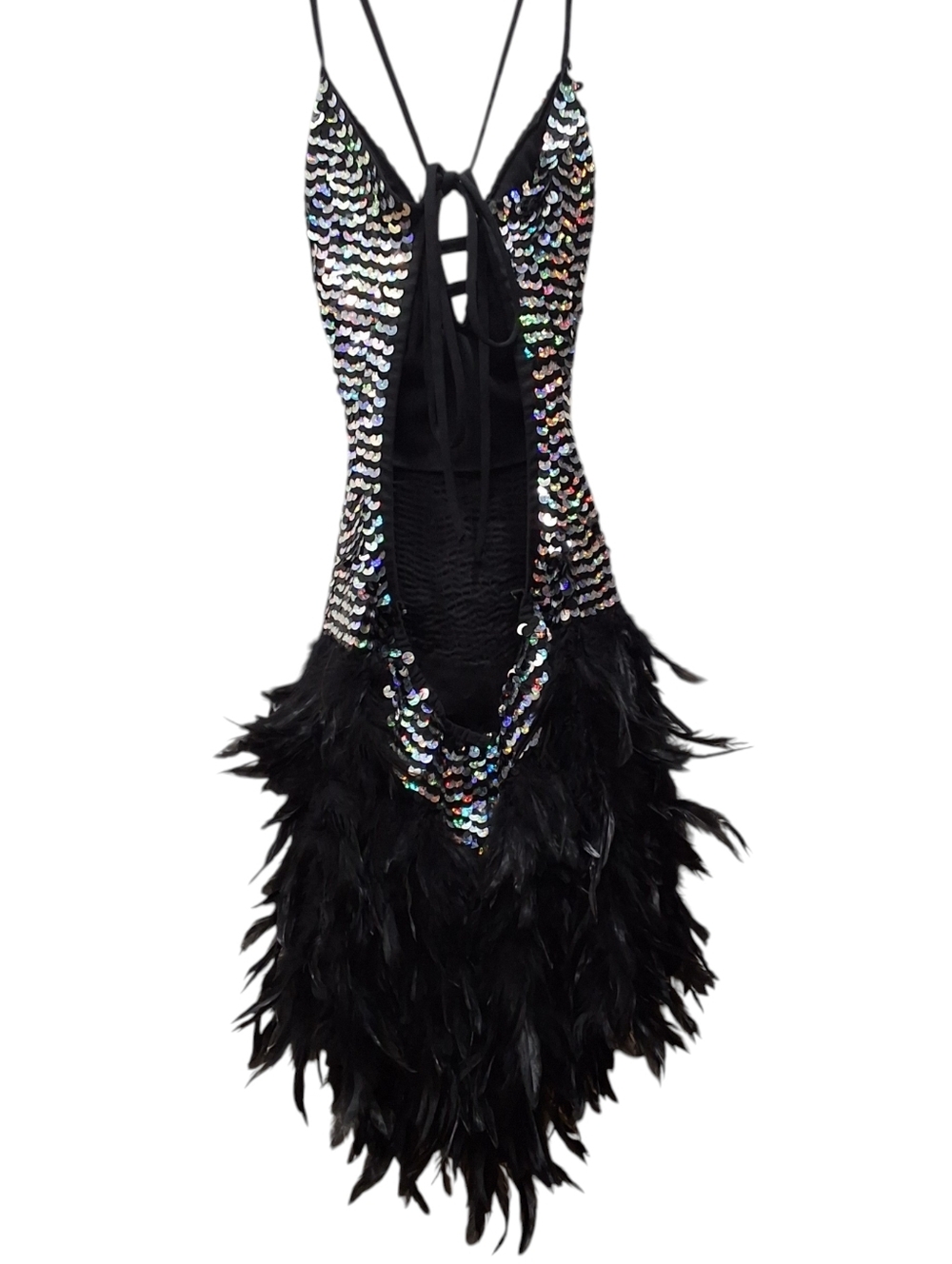 The Samba Shop~Women Sequin Duck Feather Carnival Showgirl Dress~Handmade~12/14 - Picture 4 of 6
